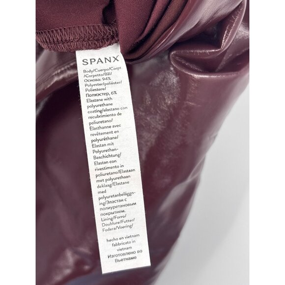 SPANX Faux Patent Leather Ruby Burgundy Cabernet Leggings Medium NEW - Picture 8 of 8
